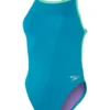 Speedo Solid V-Back One Piece - Aquarium/Fake Green