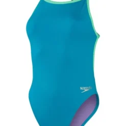 Speedo Solid V-Back One Piece - Aquarium/Fake Green