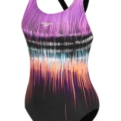 Speedo Chest Powerstrike Leaderback One Piece - Black/Neon Orchid