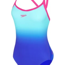 Speedo Placement Digi Ombre Turnback One Piece - Blue Flame