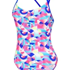 Speedo Geo Thin Strap V-Back One Piece - Blue Flame/Light Adriatic
