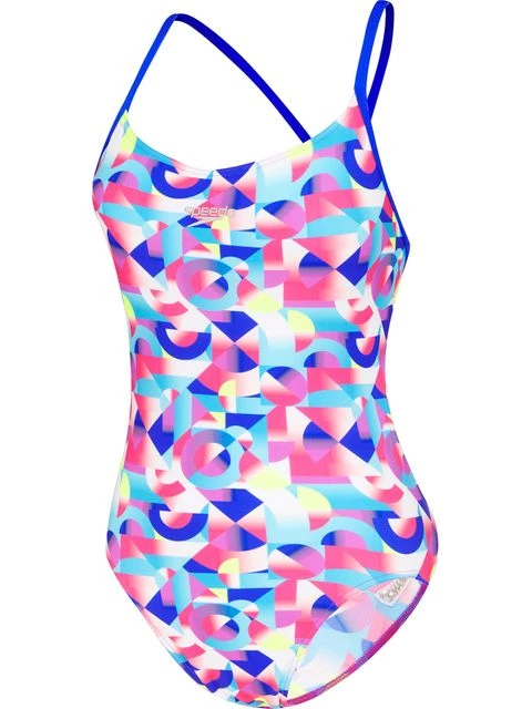 Speedo Geo Thin Strap V-Back One Piece - Blue Flame/Light Adriatic 1 Speedo Geo Thin Strap V-Back One Piece - Blue Flame/Light Adriatic