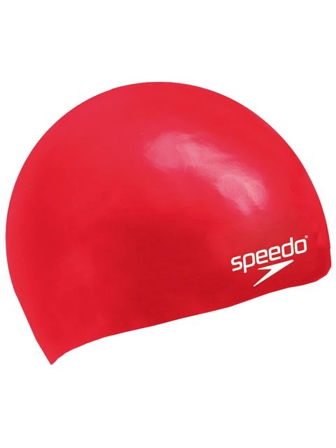 Speedo Junior Plain Moulded Swim Cap - Red 1 Speedo Junior Plain Moulded Swim Cap - Red