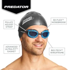 Zoggs Predator Goggles Small Fit - Smoke/Blue/Black -Swimmer Store zoggs predator smoked goggles small fit blue black 335862 9